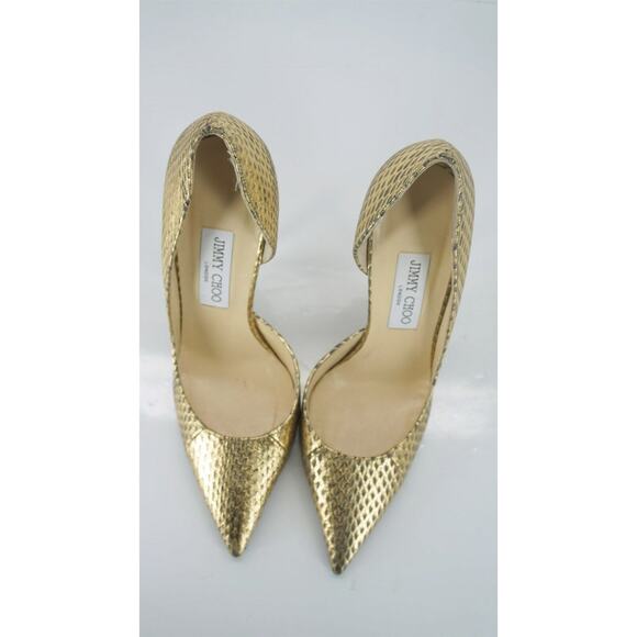 Jimmy Choo WIllis Gold Snake Half d'Orsay Pointy Pumps High Heels - Picture 2 of 12